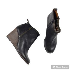 Lucky Brand Brown Leather Faux Fur Wedge Ankle Boot